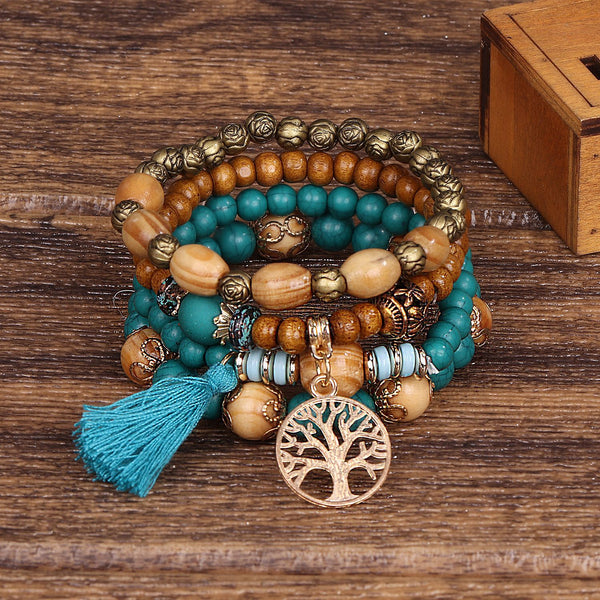 4Pc Bohemia Tree Of Life Beaded Bracelet.