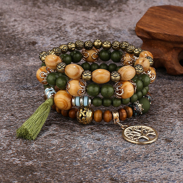 4Pc Bohemia Tree Of Life Beaded Bracelet.