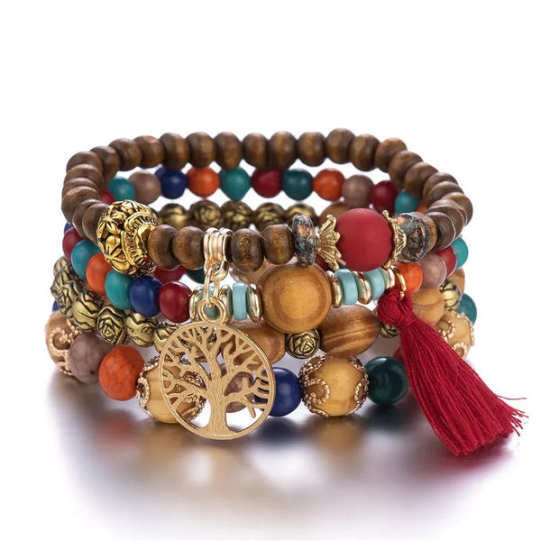 4Pc Bohemia Tree Of Life Beaded Bracelet.